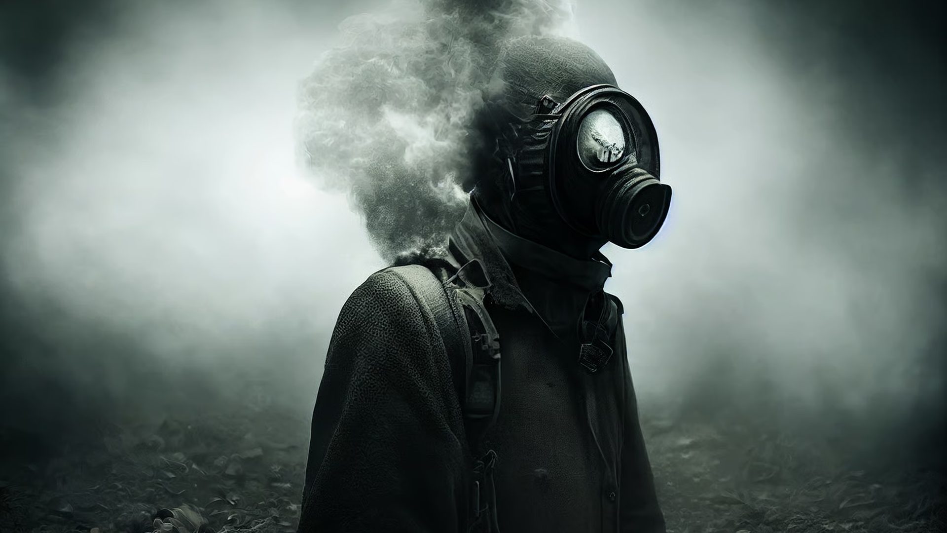 Spieler mit Gasmaske im Nebel