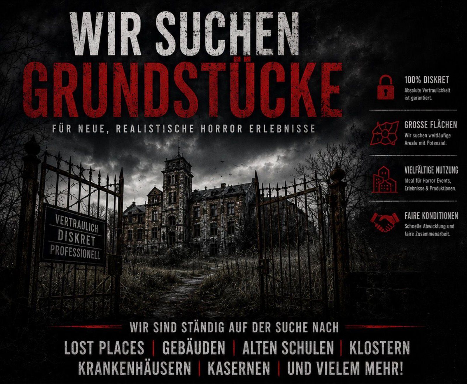 DarkZone Eventformate sucht Grundstücke und Lost Places für Horror-Events